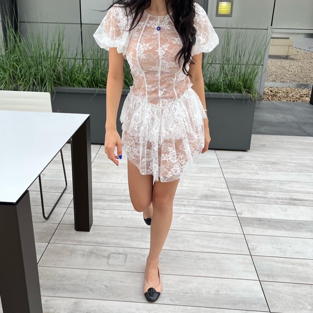 For love and lemons ballerina dress in nude white lace